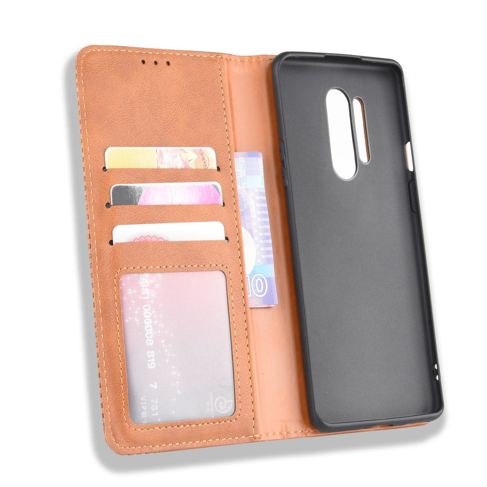 For OnePlus 8 Pro Vintage Auto-absorbed Leather Wallet Case with Stand