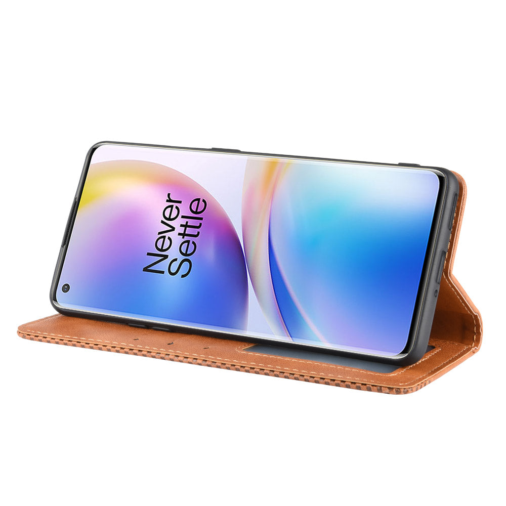 For OnePlus 8 Pro Vintage Auto-absorbed Leather Wallet Case with Stand