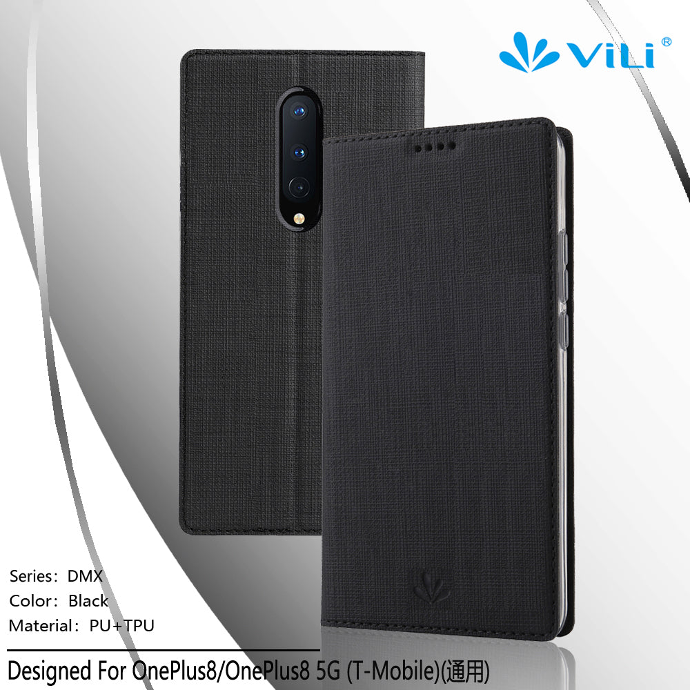 VILI DMX Cross Texture Leather Stand Case for OnePlus 8