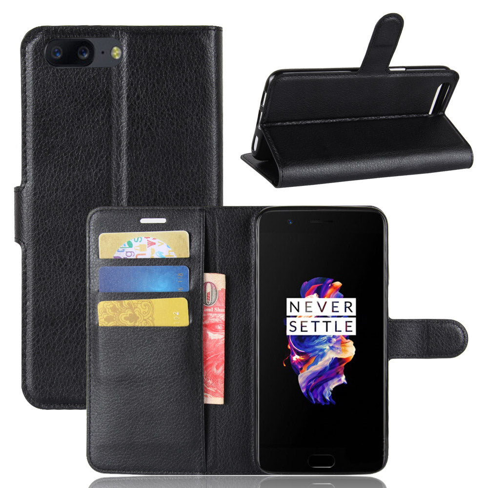 Litchi Skin PU Leather Wallet Stand Cell Phone Case for OnePlus 5