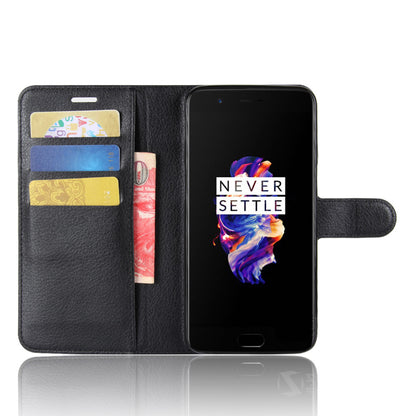 Litchi Skin PU Leather Wallet Stand Cell Phone Case for OnePlus 5