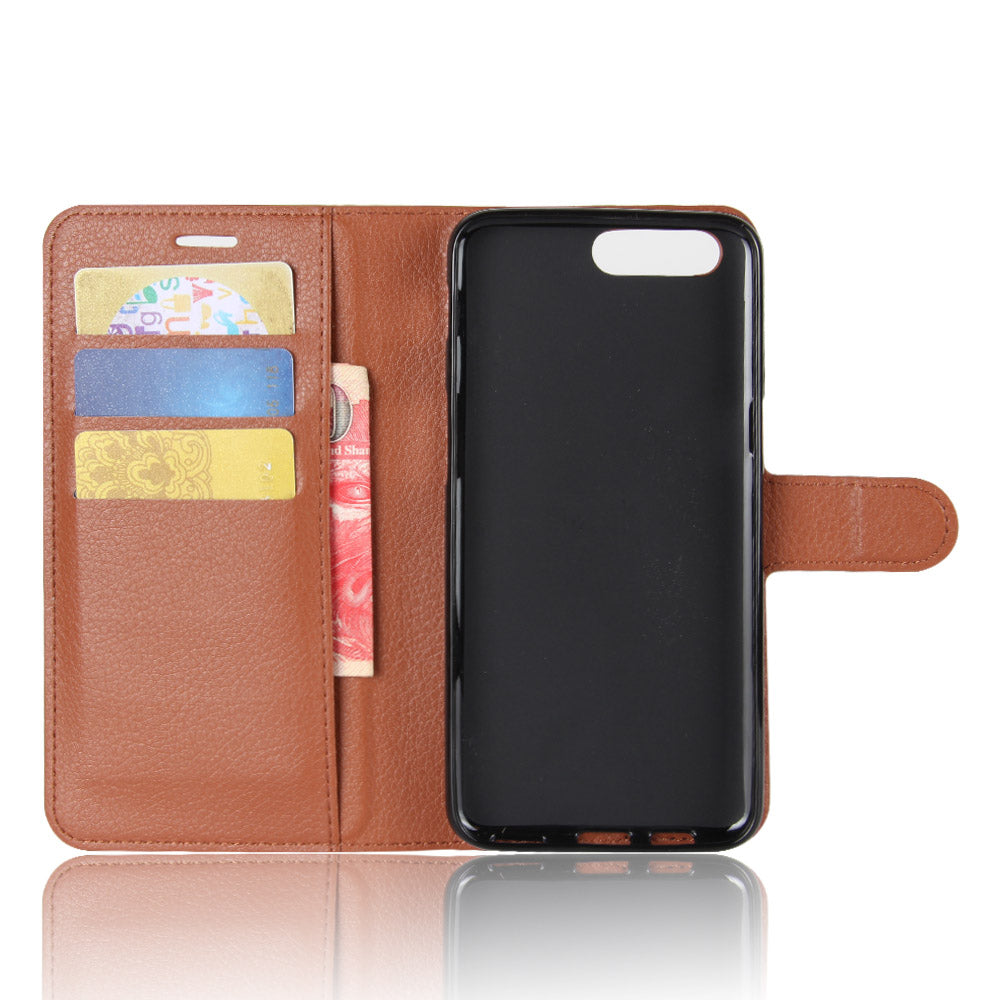 Litchi Skin PU Leather Wallet Stand Cell Phone Case for OnePlus 5