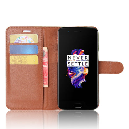 Litchi Skin PU Leather Wallet Stand Cell Phone Case for OnePlus 5