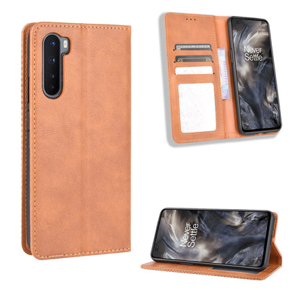 Auto-absorbed Retro Leather Wallet Phone Case for OnePlus Nord