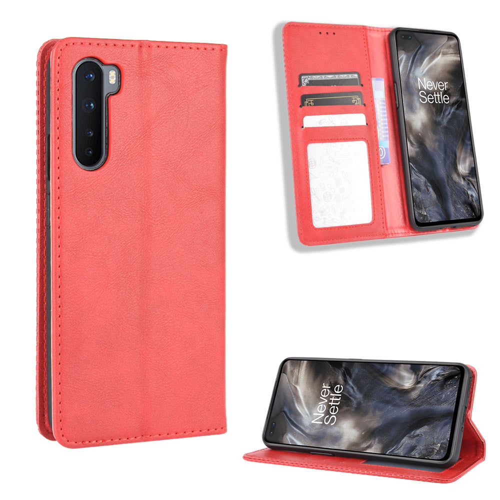 Auto-absorbed Retro Leather Wallet Phone Case for OnePlus Nord