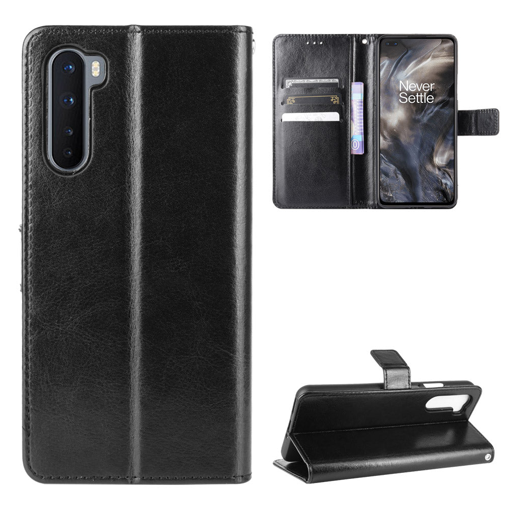 Crazy Horse Wallet Stand Leather Case with Strap for OnePlus Nord