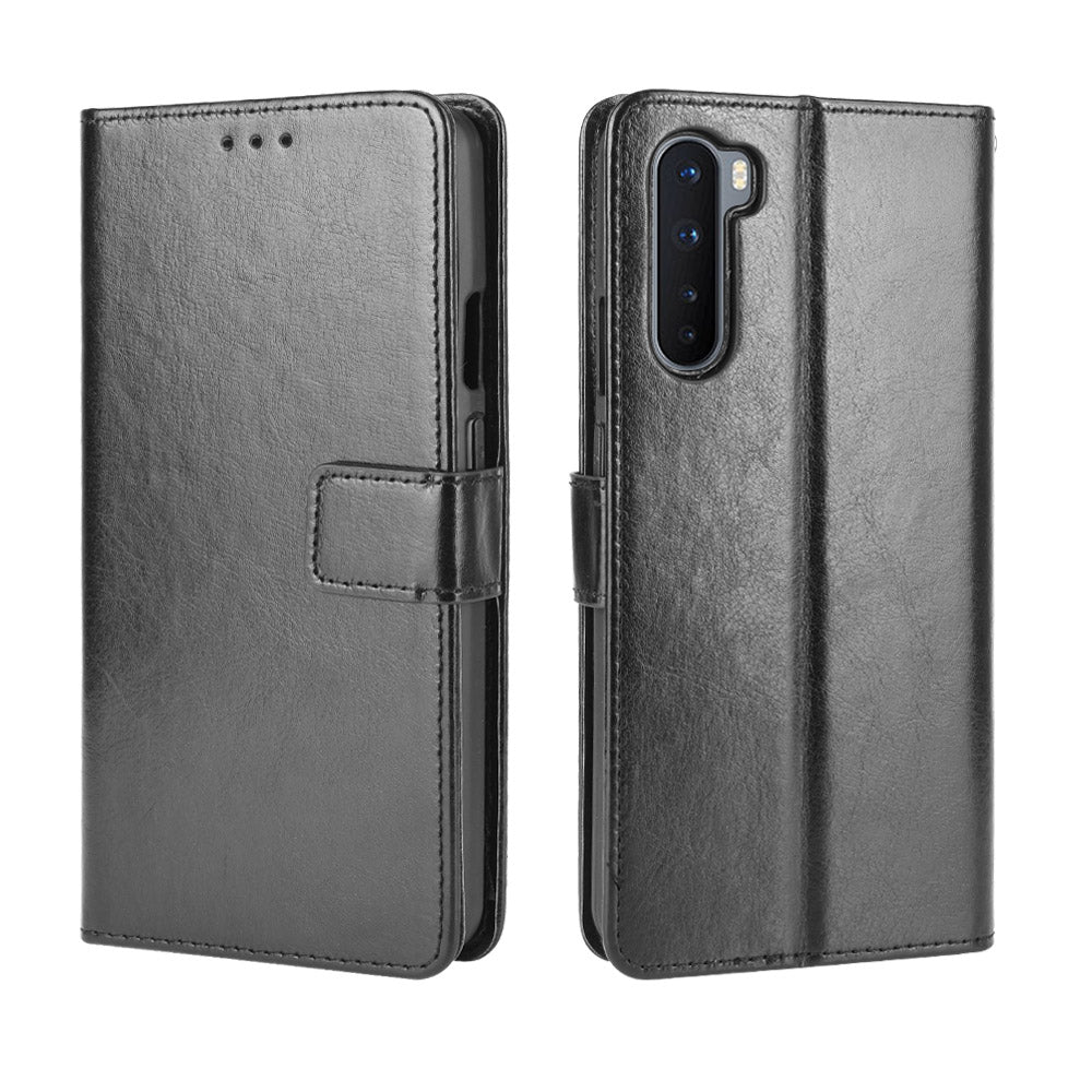 Crazy Horse Wallet Stand Leather Case with Strap for OnePlus Nord