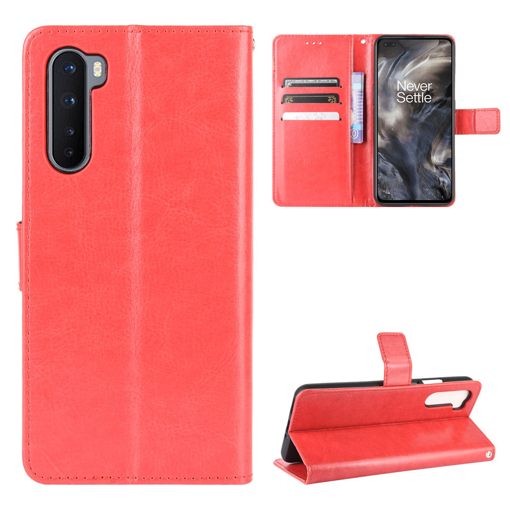 Crazy Horse Wallet Stand Leather Case with Strap for OnePlus Nord