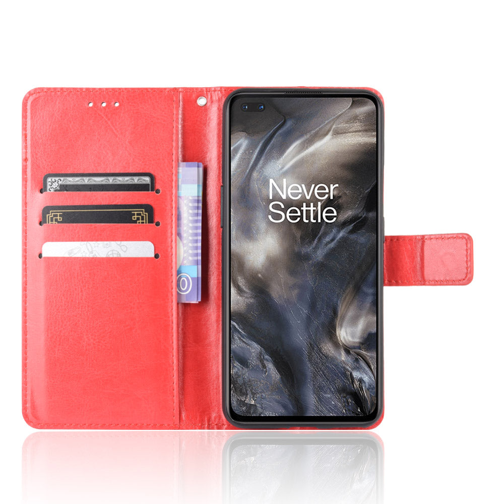 Crazy Horse Wallet Stand Leather Case with Strap for OnePlus Nord