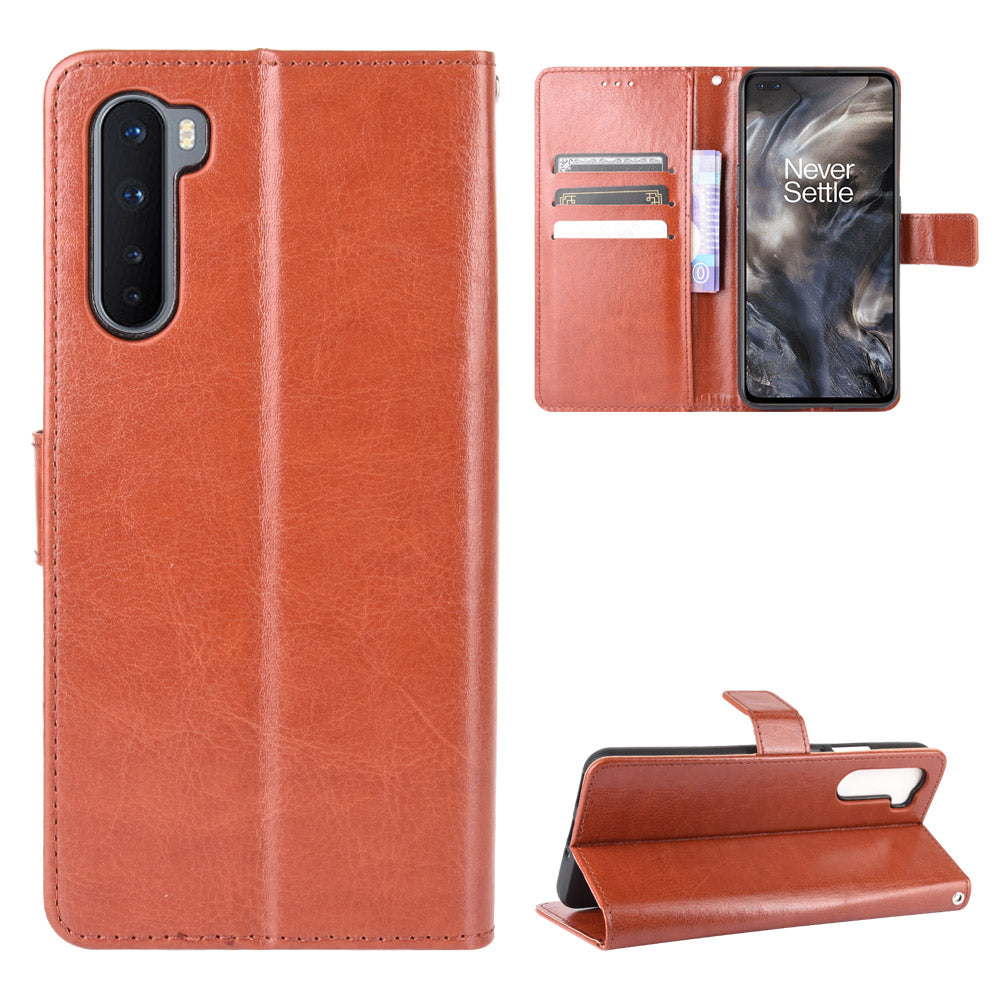 Crazy Horse Wallet Stand Leather Case with Strap for OnePlus Nord