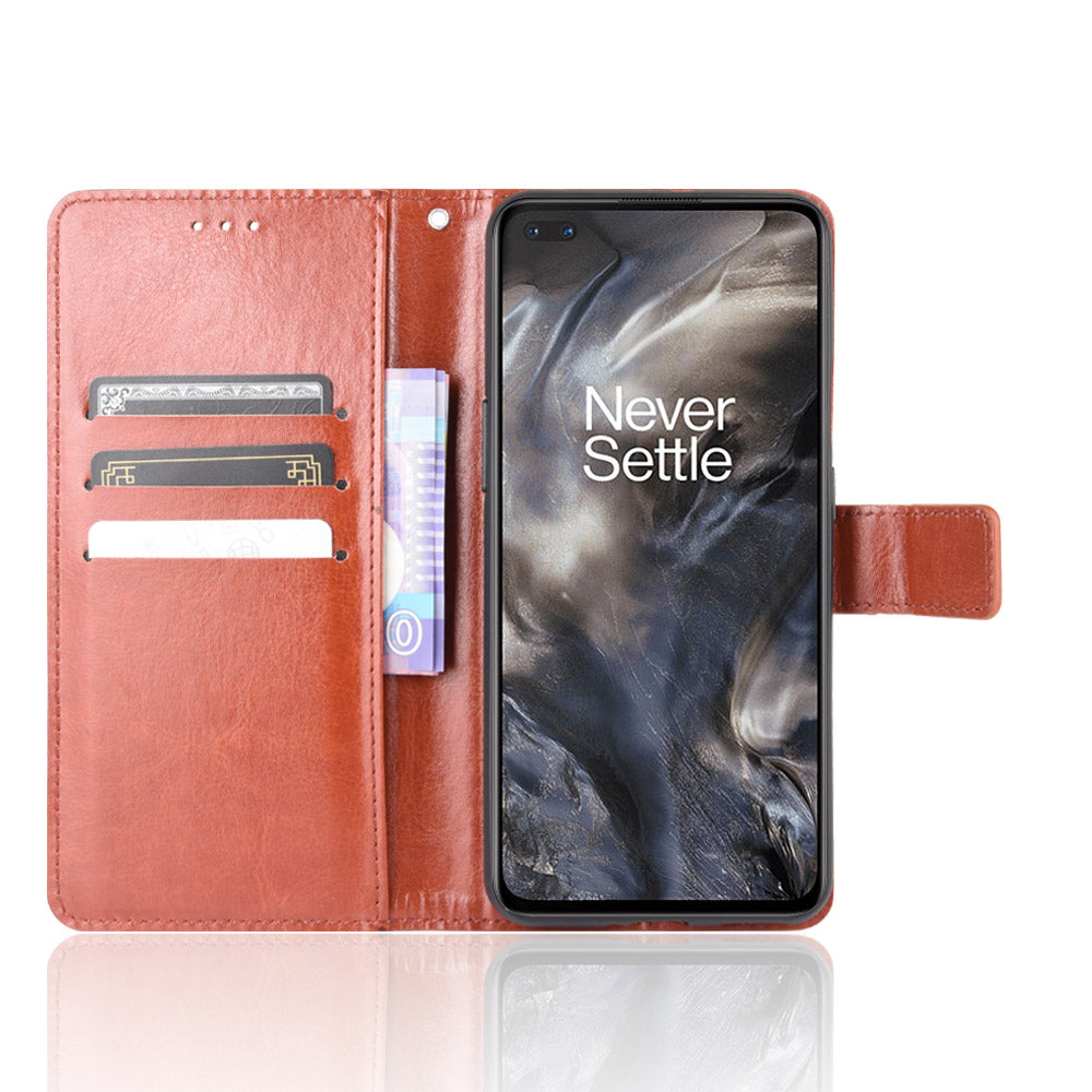 Crazy Horse Wallet Stand Leather Case with Strap for OnePlus Nord