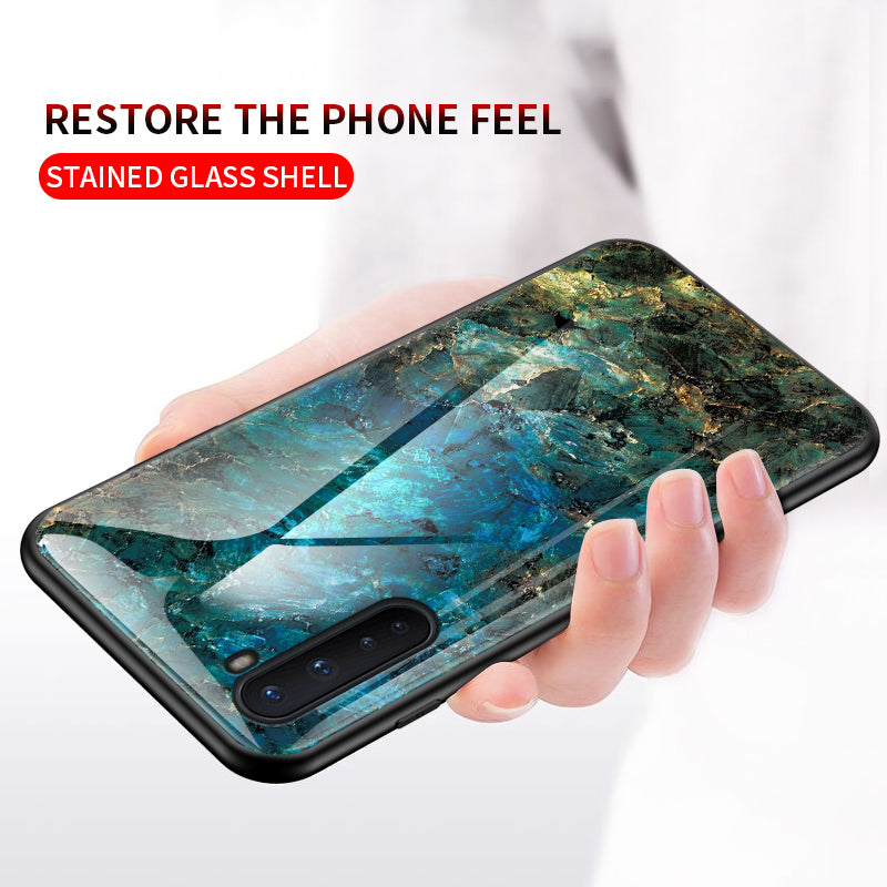 Marble Pattern Tempered Glass + PC + TPU Cell Phone Cover for OnePlus Nord