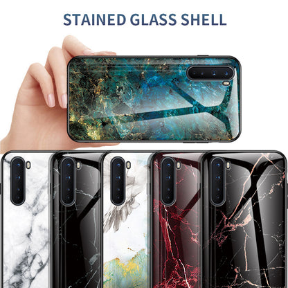 Marble Pattern Tempered Glass + PC + TPU Cell Phone Cover for OnePlus Nord