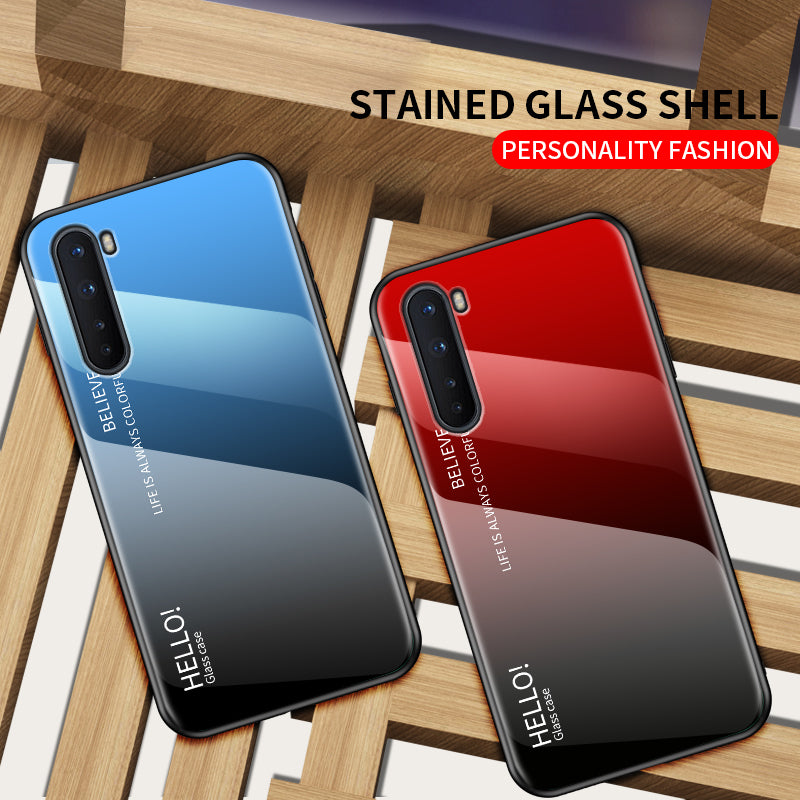 Gradient Color Tempered Glass + PC + TPU Hybrid Shell Protection Case for OnePlus Nord