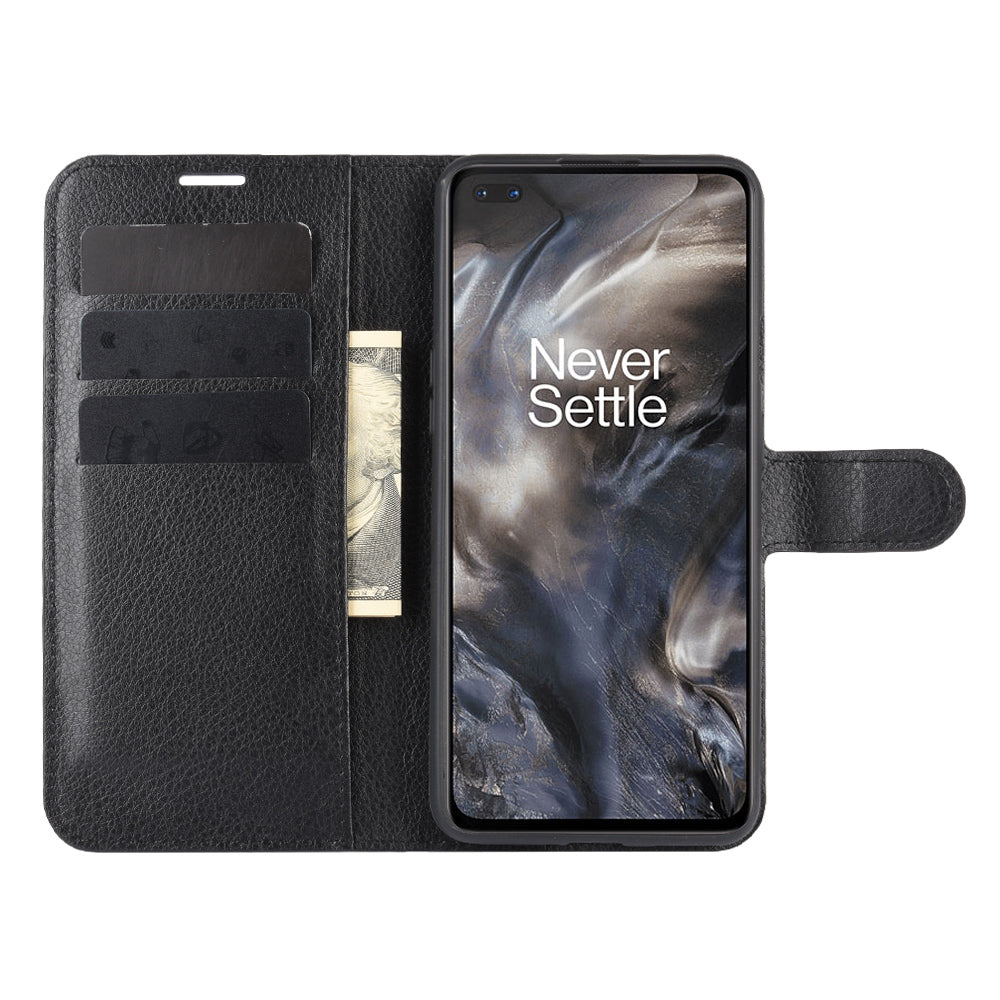 Litchi Texture Wallet Leather Mobile Phone Cover for OnePlus Nord Adjustable Foldable Stand