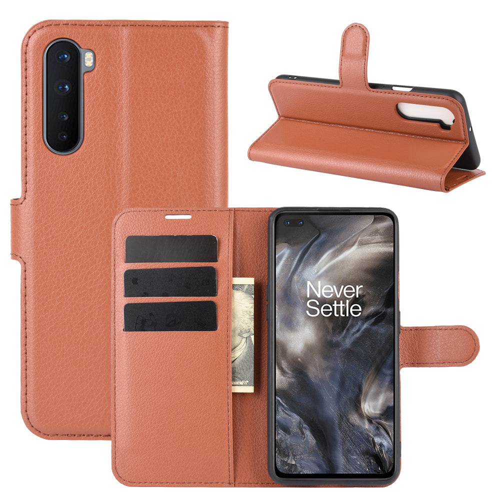 Litchi Texture Wallet Leather Mobile Phone Cover for OnePlus Nord Adjustable Foldable Stand