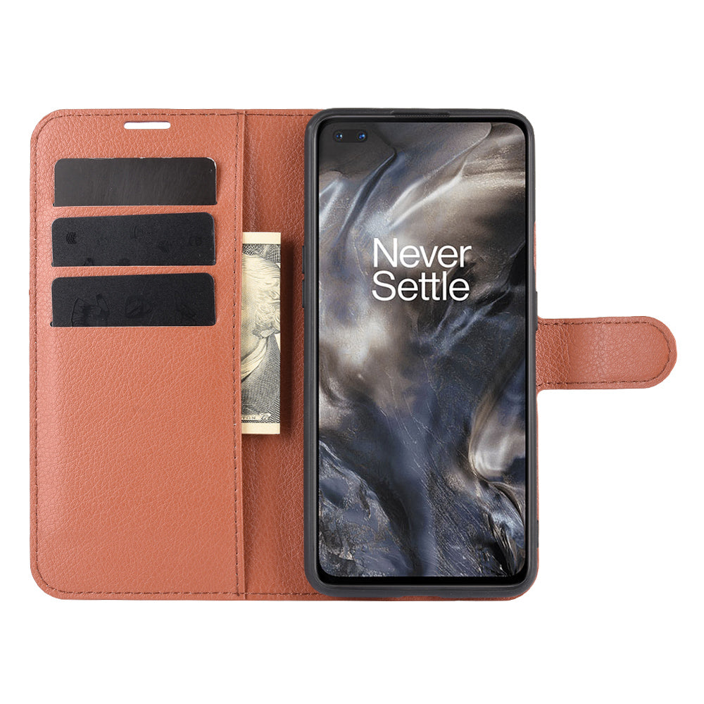 Litchi Texture Wallet Leather Mobile Phone Cover for OnePlus Nord Adjustable Foldable Stand