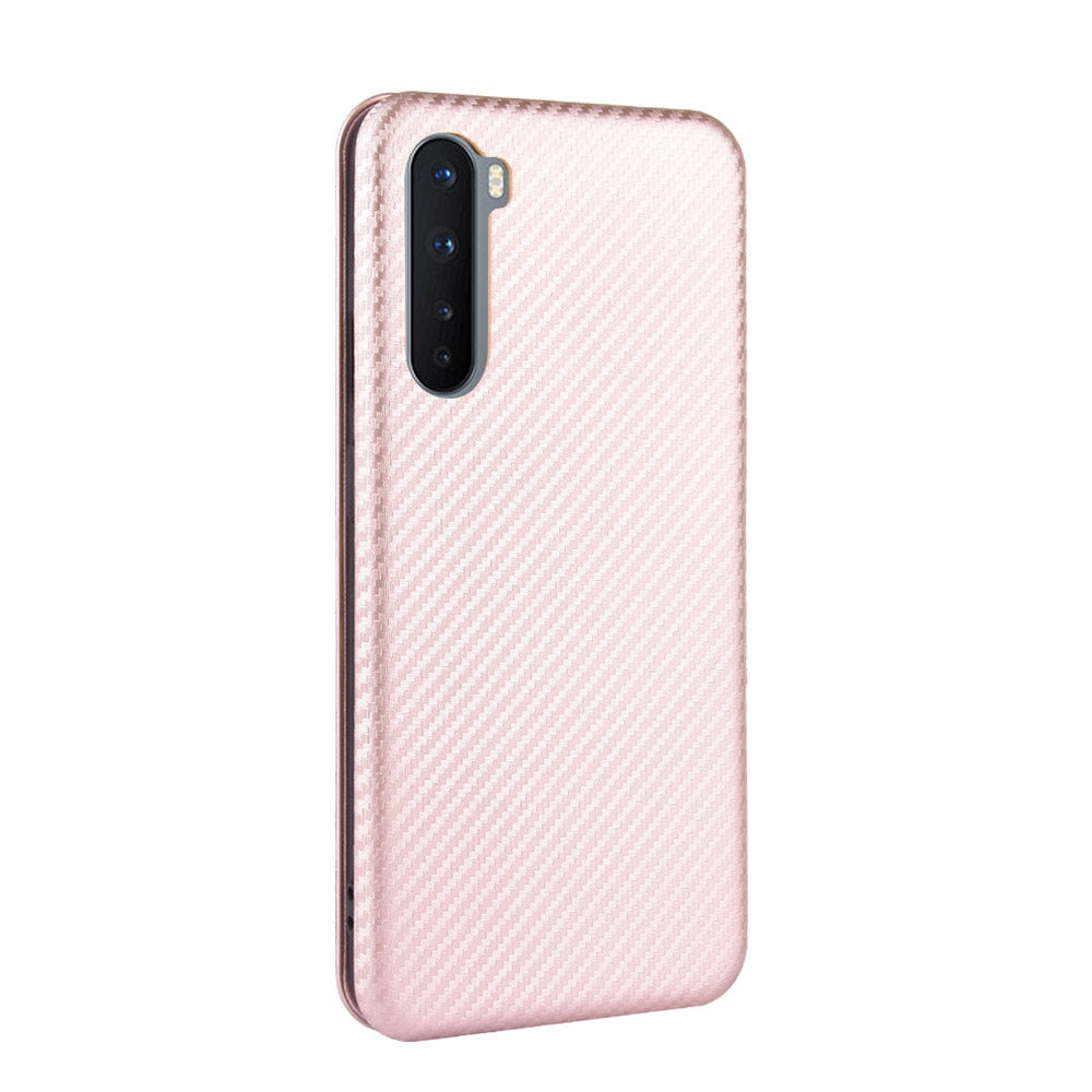 Carbon Fiber Texture Leather Auto-absorbed Phone Casing for OnePlus Nord