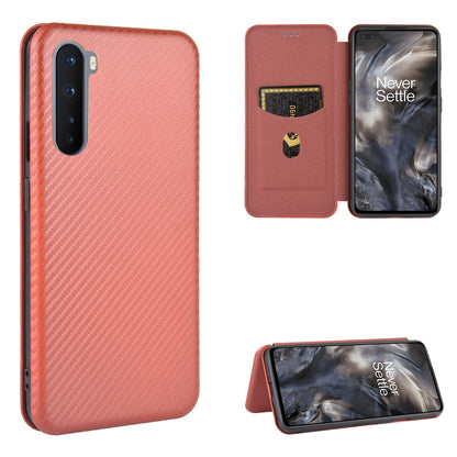 Carbon Fiber Texture Leather Auto-absorbed Phone Casing for OnePlus Nord