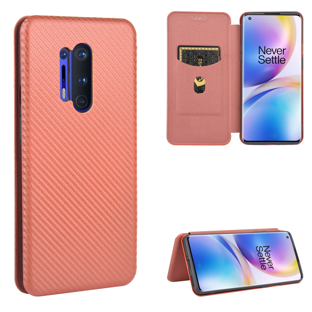 Carbon Fiber Texture Leather Auto-absorbed Phone Casing for OnePlus 8 Pro