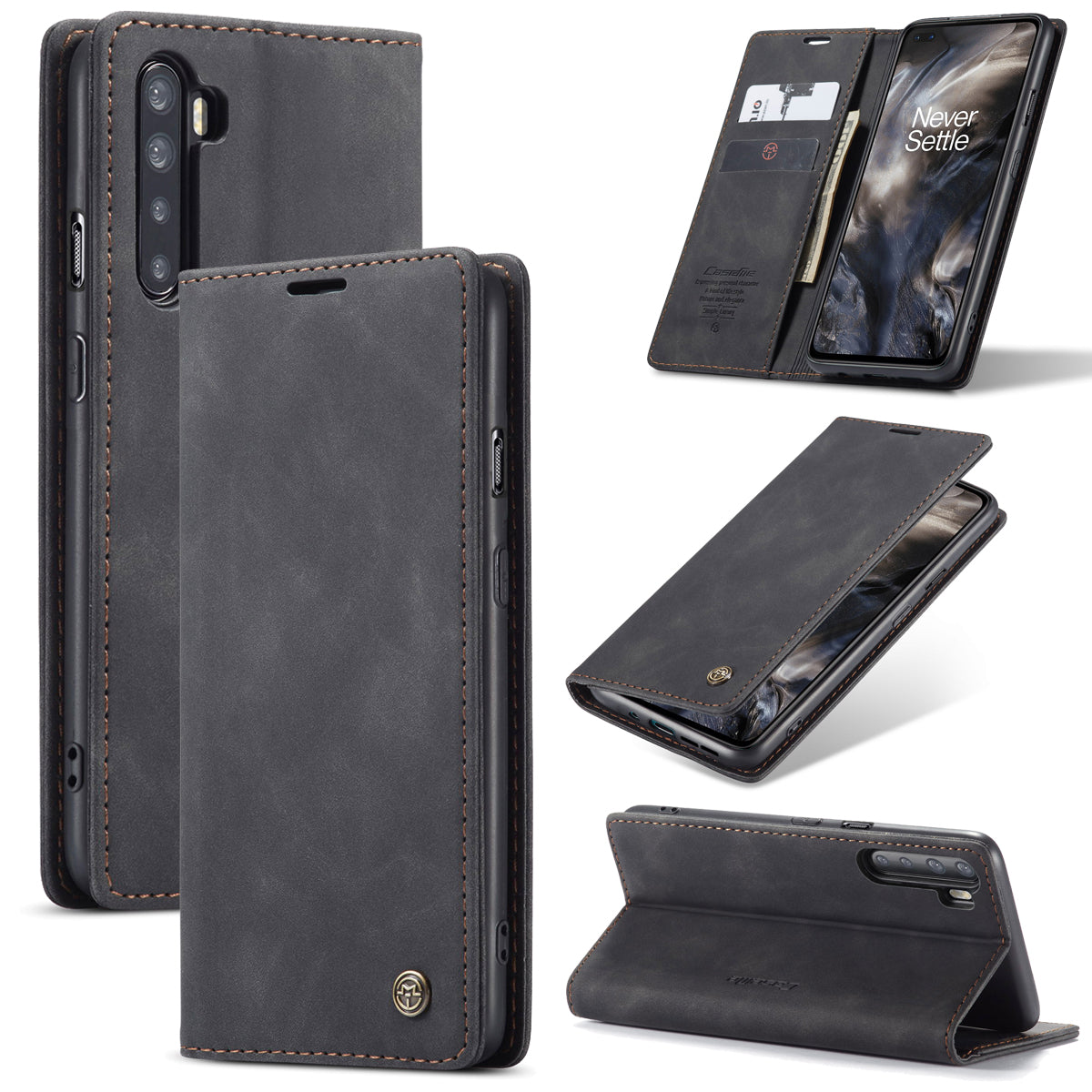 CASEME 013 Series Auto-absorbed Leather Wallet Protection Case for OnePlus Nord