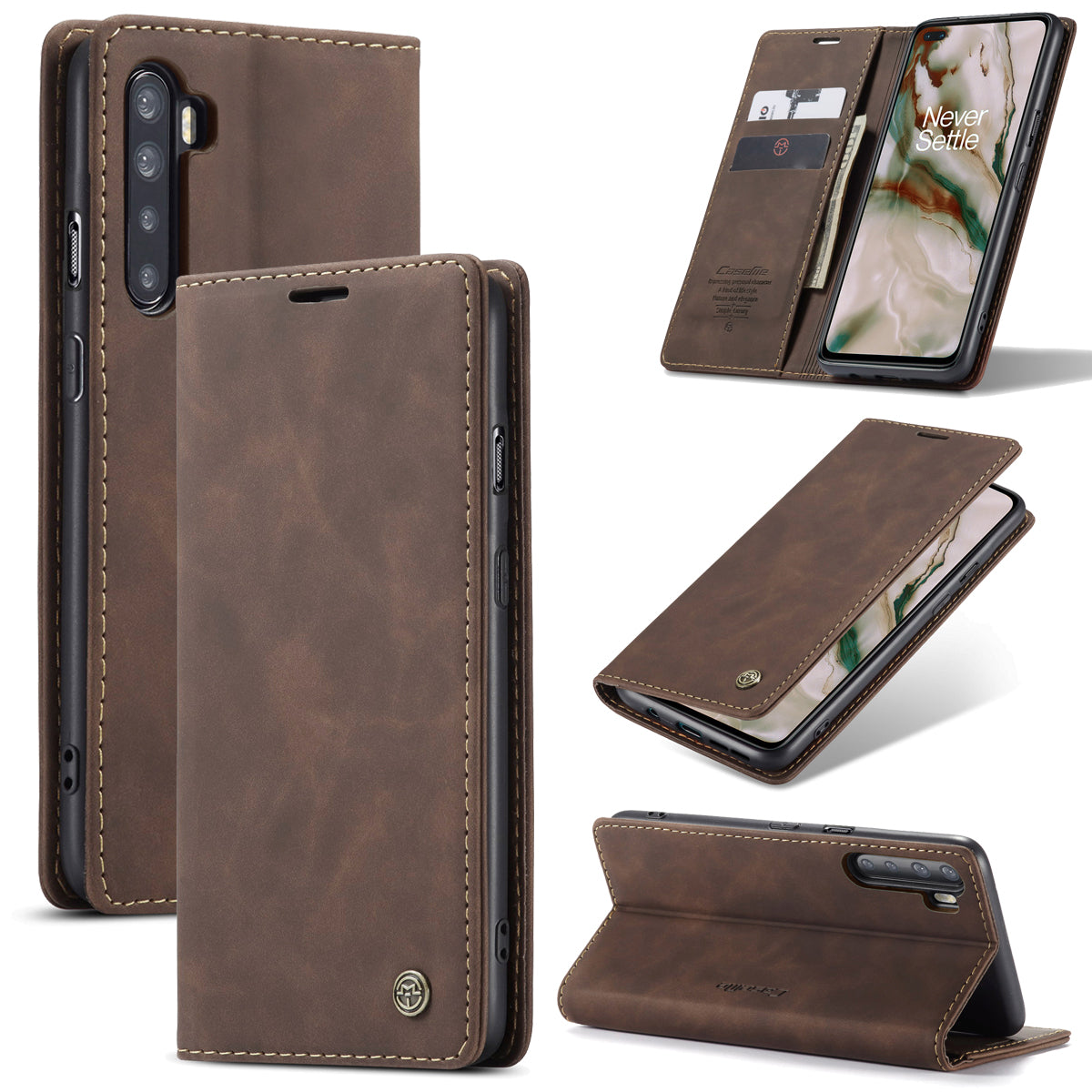 CASEME 013 Series Auto-absorbed Leather Wallet Protection Case for OnePlus Nord