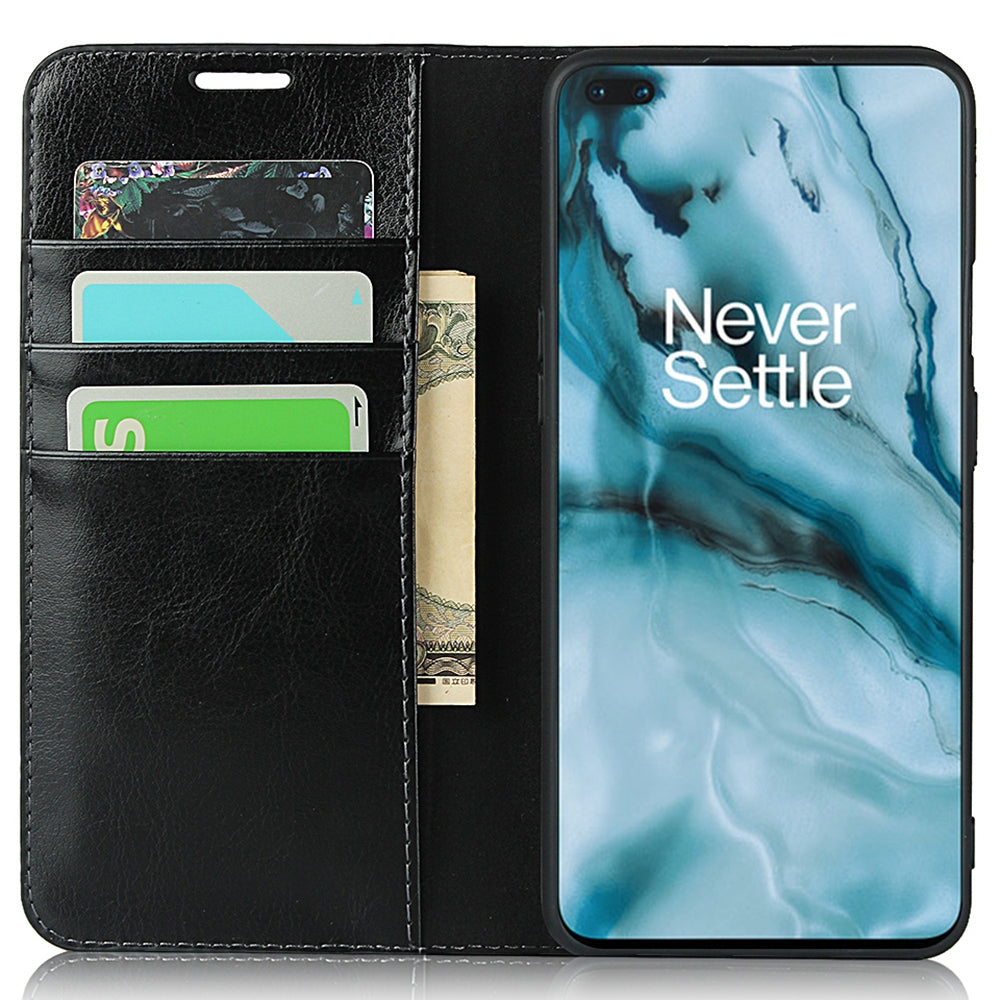 For OnePlus Nord Crazy Horse Genuine Leather Cover + TPU Inner Case with Wallet and Stand