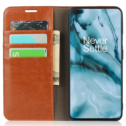 For OnePlus Nord Crazy Horse Genuine Leather Cover + TPU Inner Case with Wallet and Stand