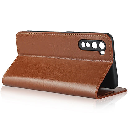 For OnePlus Nord Crazy Horse Genuine Leather Cover + TPU Inner Case with Wallet and Stand