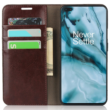 For OnePlus Nord Crazy Horse Genuine Leather Cover + TPU Inner Case with Wallet and Stand