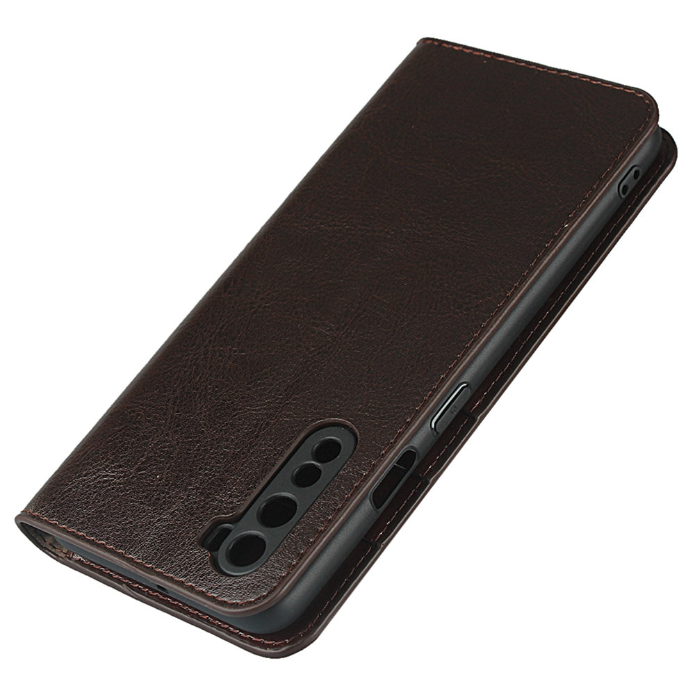 For OnePlus Nord Crazy Horse Genuine Leather Cover + TPU Inner Case with Wallet and Stand