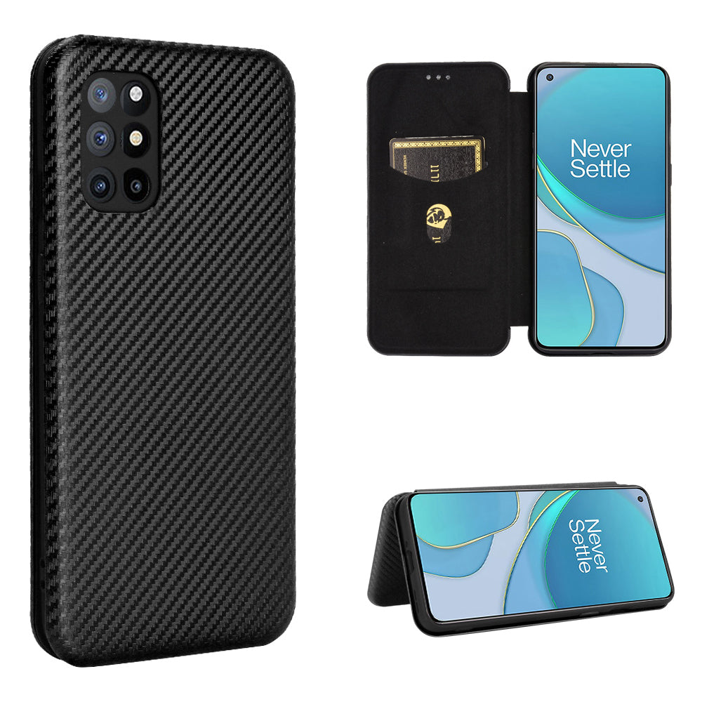 For OnePlus 8T Carbon Fiber Texture Auto-absorbed Flip Leather Cover Stand Card Slots Case