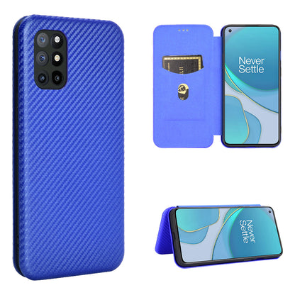 For OnePlus 8T Carbon Fiber Texture Auto-absorbed Flip Leather Cover Stand Card Slots Case