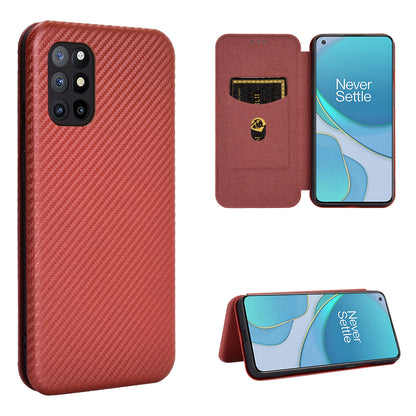 For OnePlus 8T Carbon Fiber Texture Auto-absorbed Flip Leather Cover Stand Card Slots Case