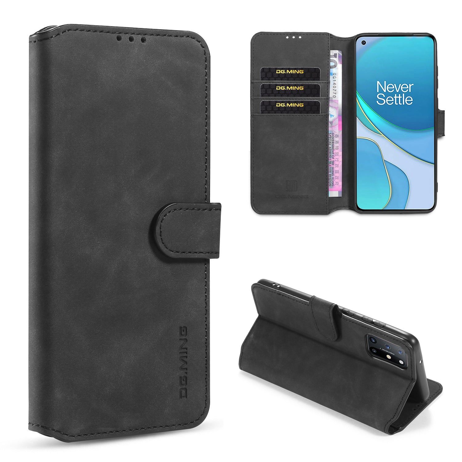 DG.MING Retro Style Leather Wallet Shell for OnePlus 8T