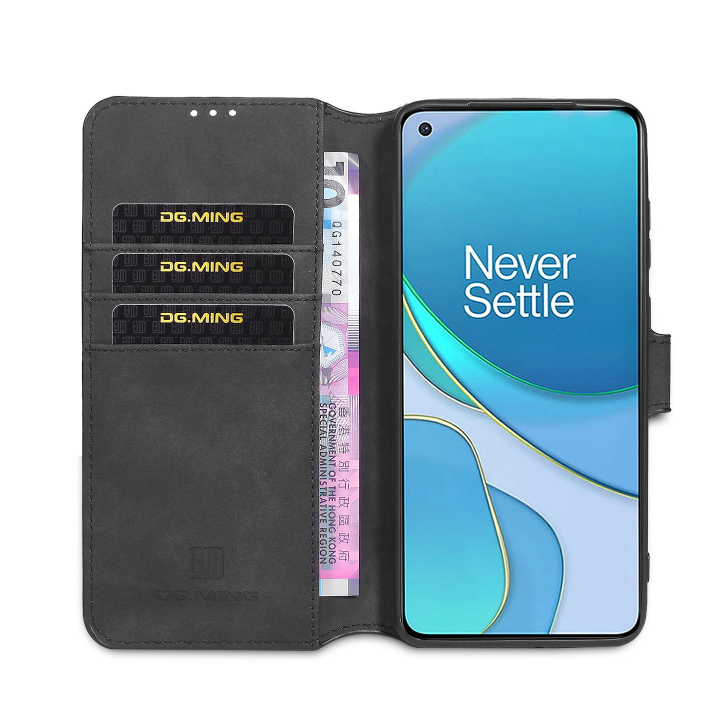 DG.MING Retro Style Leather Wallet Shell for OnePlus 8T