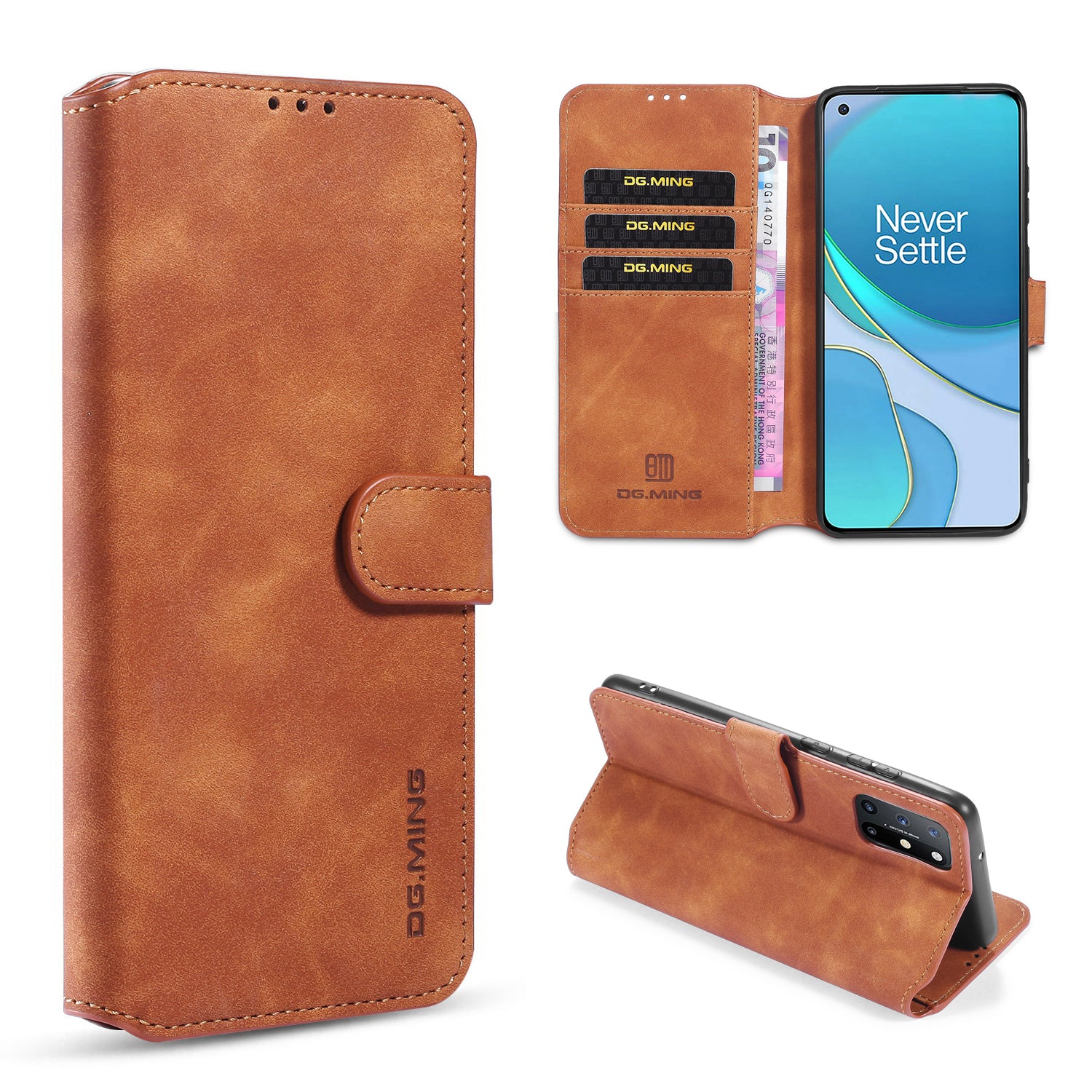 DG.MING Retro Style Leather Wallet Shell for OnePlus 8T