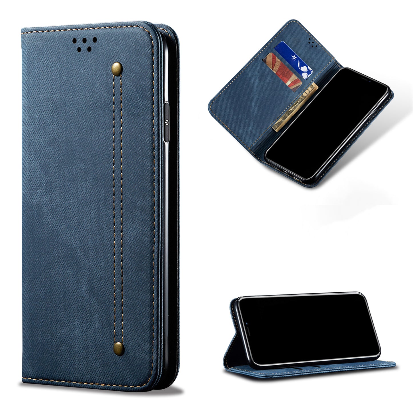 Vintage Style Jeans Cloth Texture Wallet Stand Leather Phone Cover for OnePlus 8T