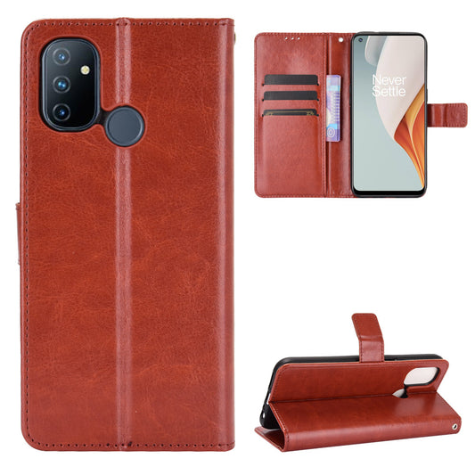 Crazy Horse Wallet Stand Leather Shell with Strap for OnePlus Nord N100 Cell Phone Accessory