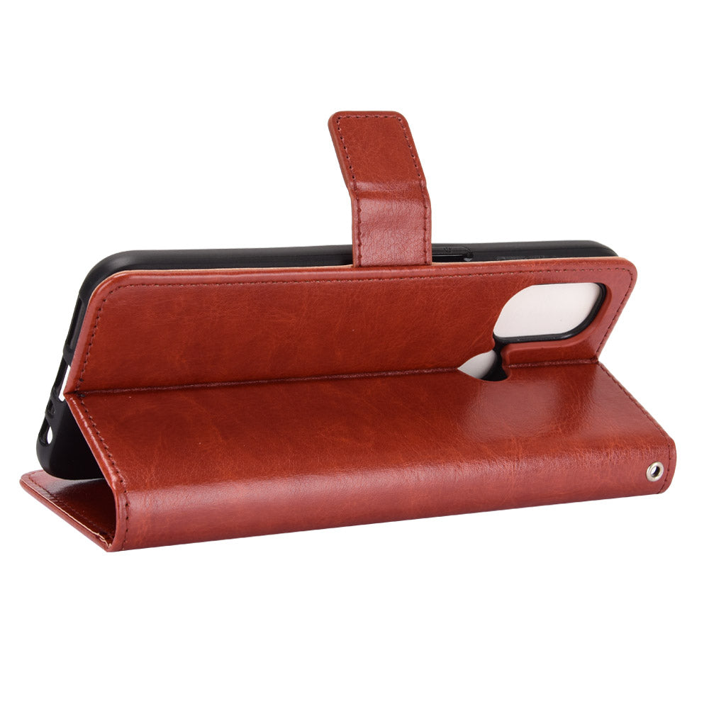 Crazy Horse Wallet Stand Leather Shell with Strap for OnePlus Nord N100 Cell Phone Accessory