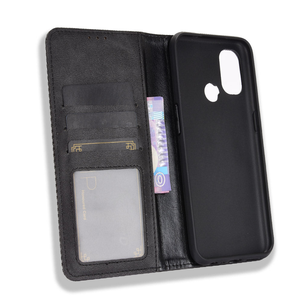 Auto-absorbed Retro Leather Wallet Mobile Cover for OnePlus Nord N100