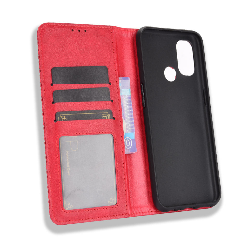 Auto-absorbed Retro Leather Wallet Mobile Cover for OnePlus Nord N100