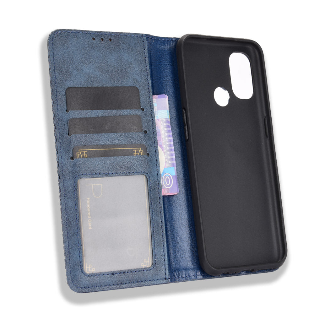 Auto-absorbed Retro Leather Wallet Mobile Cover for OnePlus Nord N100