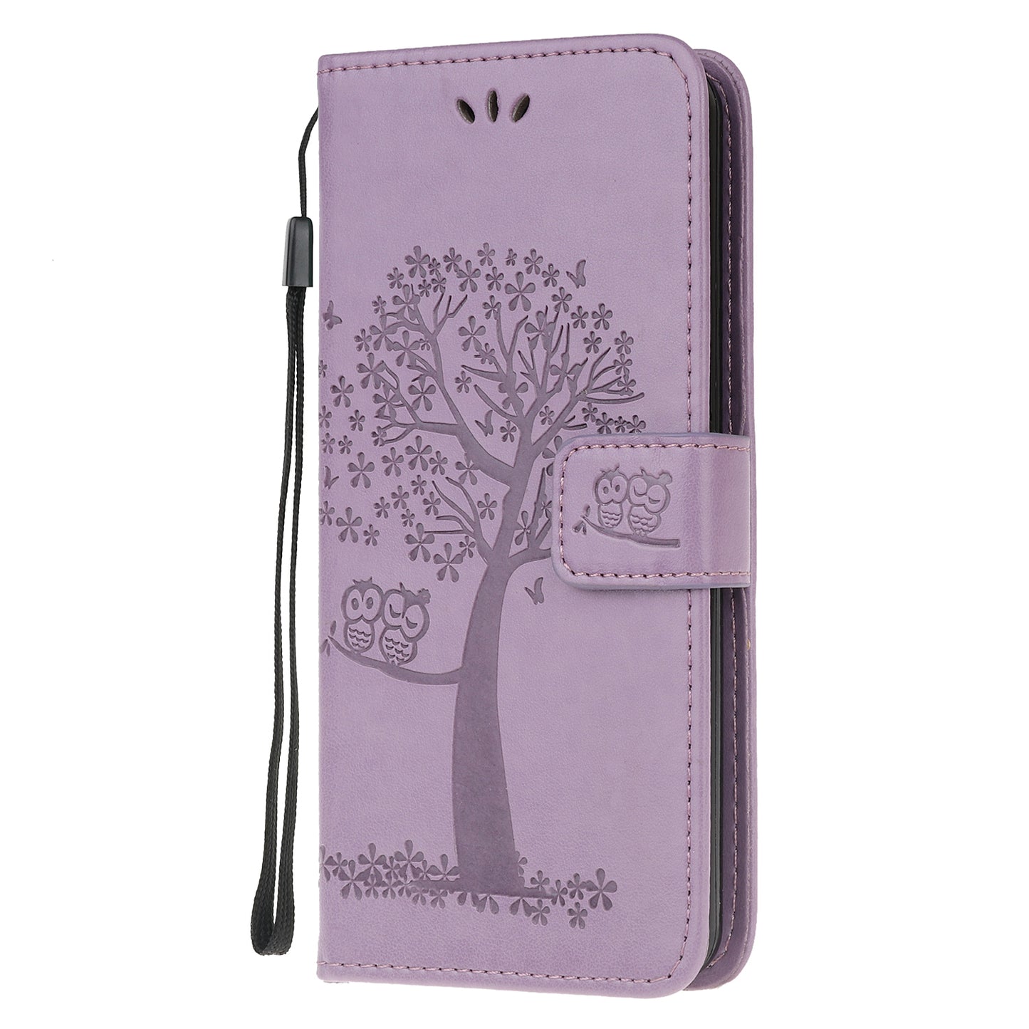 Imprint Tree Owl Wallet Leather Phone Case for OnePlus Nord N100