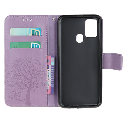 Imprint Tree Owl Wallet Leather Phone Case for OnePlus Nord N100