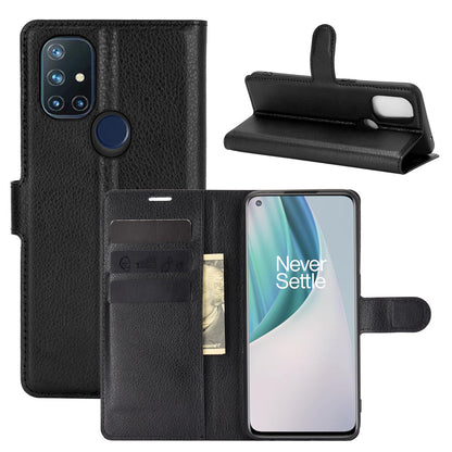 Litchi Texture Wallet Stand Leather Cover Shell for OnePlus Nord N10 5G with Flexible TPU Inner Case