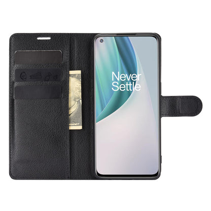 Litchi Texture Wallet Stand Leather Cover Shell for OnePlus Nord N10 5G with Flexible TPU Inner Case