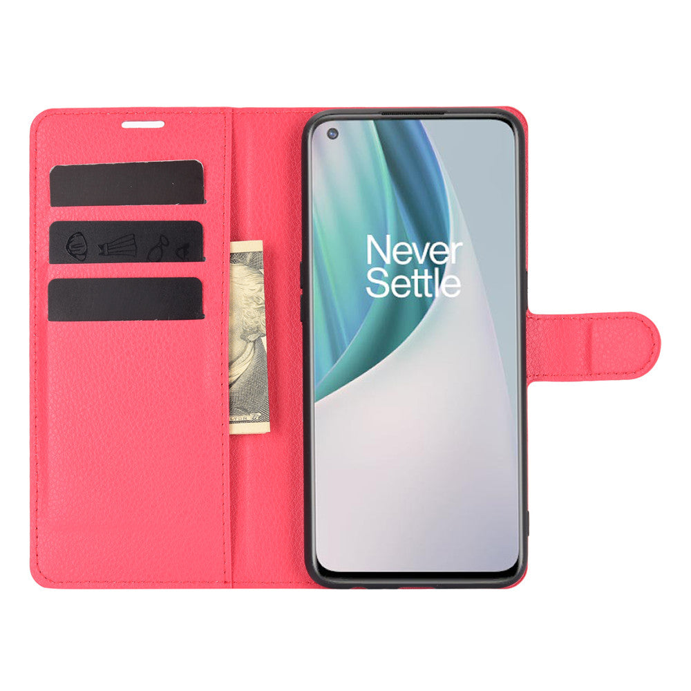 Litchi Texture Wallet Stand Leather Cover Shell for OnePlus Nord N10 5G with Flexible TPU Inner Case