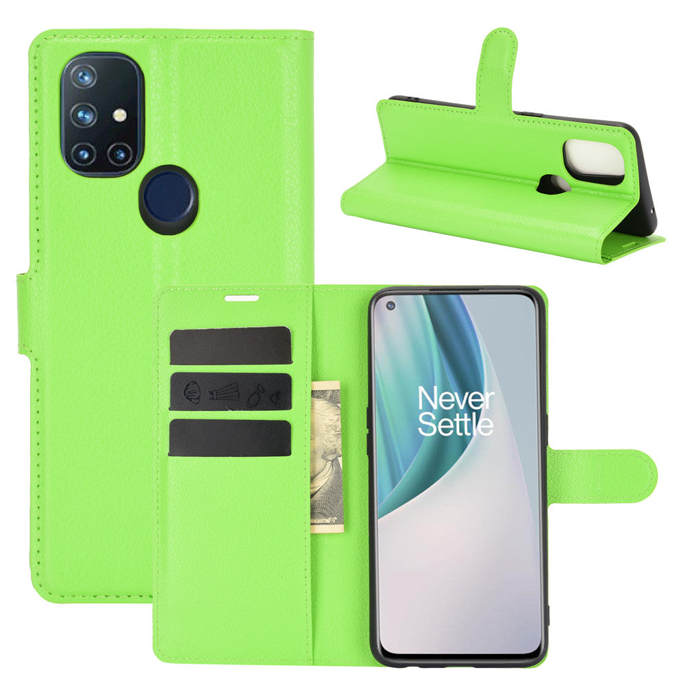 Litchi Texture Wallet Stand Leather Cover Shell for OnePlus Nord N10 5G with Flexible TPU Inner Case