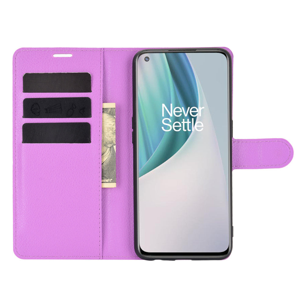 Litchi Texture Wallet Stand Leather Cover Shell for OnePlus Nord N10 5G with Flexible TPU Inner Case